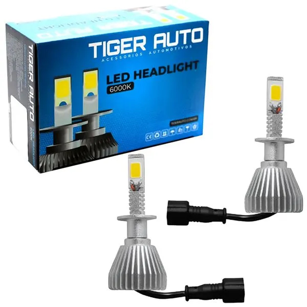 Par Lâmpada Tiger Auto Super LED H1 12-24V 22W 6000K Reator Embutido TG1001H1